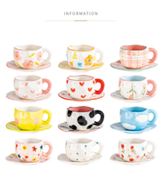 Vente en gros de tasses à café en céramique peintes à la main, artisanales, personnalisées, irrégulières, à fleurs, pour le thé et le café