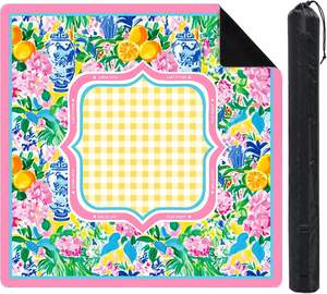 Tapis de jeu de Mahjong floral chinoiserie antidérapant de 31,5 pouces carré avec sac de transport pour cartes de poker et jeux de tuiles, réduction du bruit - Product Image 1