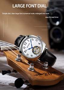 Montre mécanique pour homme AESOP Flying Tourbillon, cadran squelette, bracelet en cuir de luxe - Product Image 3