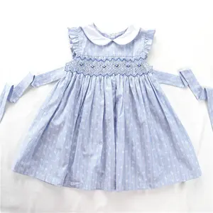 summer wholesale smocked clothing handmade floral toddler baby girls dresses floral kids clothes B041058