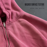 Sweat à capuche zippé RAMAX 500GSM en coton pur rose délavé avec logo brodé, streetwear lourd pour hommes, personnalisable OEM ODM, vente en gros