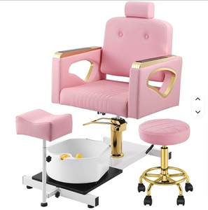 Sillón Negro para Spa y Salón de Belleza, Estación de Cuidado de Pies Ajustable con Lavabo y Taburete - Product Image 4