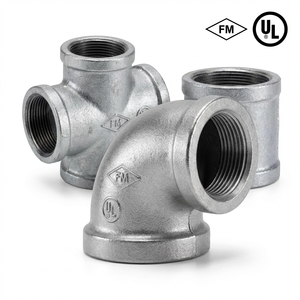 Codo <span class=keywords><strong>de</strong></span> Tubería Maleable FM UL FIG 90 <span class=keywords><strong>Galvanizado</strong></span> en Caliente 1/2-4 Pulgadas 300PSI ASTM ANSI NPT Plomería al por Mayor - Product Image 1