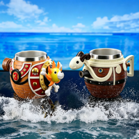 Mug à bière en résine 3D en forme de bateau pirate, insert en acier inoxydable, ornement et récipient à boisson double usage pour la décoration de bar à domicile