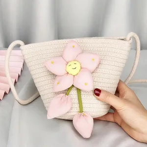 Bolsos de Hombro de Paja con Flores para Niñas, Bolsos de Mensajero Mini para Niñas, Monederos Lindos para Niños, Bolsos Pequeños - Product Image 4