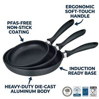 Set Wajan Goreng 3 Buah OEM ODM dari Aluminium Cor dengan Lapisan Anti Lengket Marmer, Dasar Induksi, untuk Kompor Gas, dengan Gagang Bakelite