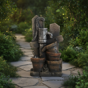 Fontaine d'eau au design antique 7,7x3,9x13,6 pouces en pierre d'extérieur avec éclairage LED - Product Image 2