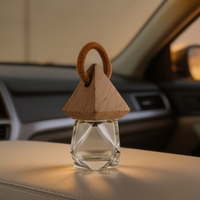 Diffuseur de parfum pour voiture en verre givré, forme fantaisie, avec couvercle en bambou naturel de luxe, 6 ml, 8 ml, flacon vide à suspendre