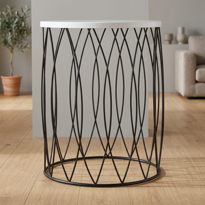 Modern metal <b>side</b> <b>table</b> with elegant wireframe base and sturdy marble top for stylish living room decor and versatile home use - Product Image 1