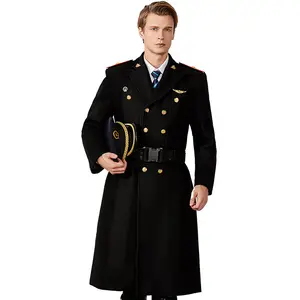 Jinteng Professional Men's Long Woolen Coat Breathable and Anti-Static for Railway Steward Uniform Work Clothes