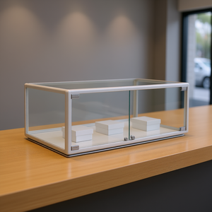 Vitrine de comptoir en aluminium blanc 116x50x27 cm avec portes à charnières verrouillables en verre trempé - Product Image 3