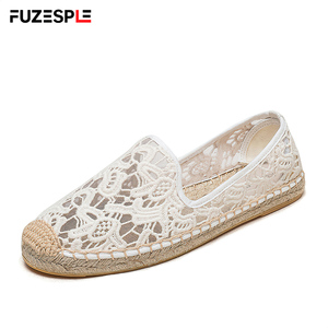 Alpargatas de encaje blanco <span class=keywords><strong>para</strong></span> mujer, de yute tejido, transpirables, elegantes, sin cordones, <span class=keywords><strong>para</strong></span> verano, <span class=keywords><strong>boda</strong></span>, zapatos planos casuales con costuras a mano - Product Image 1