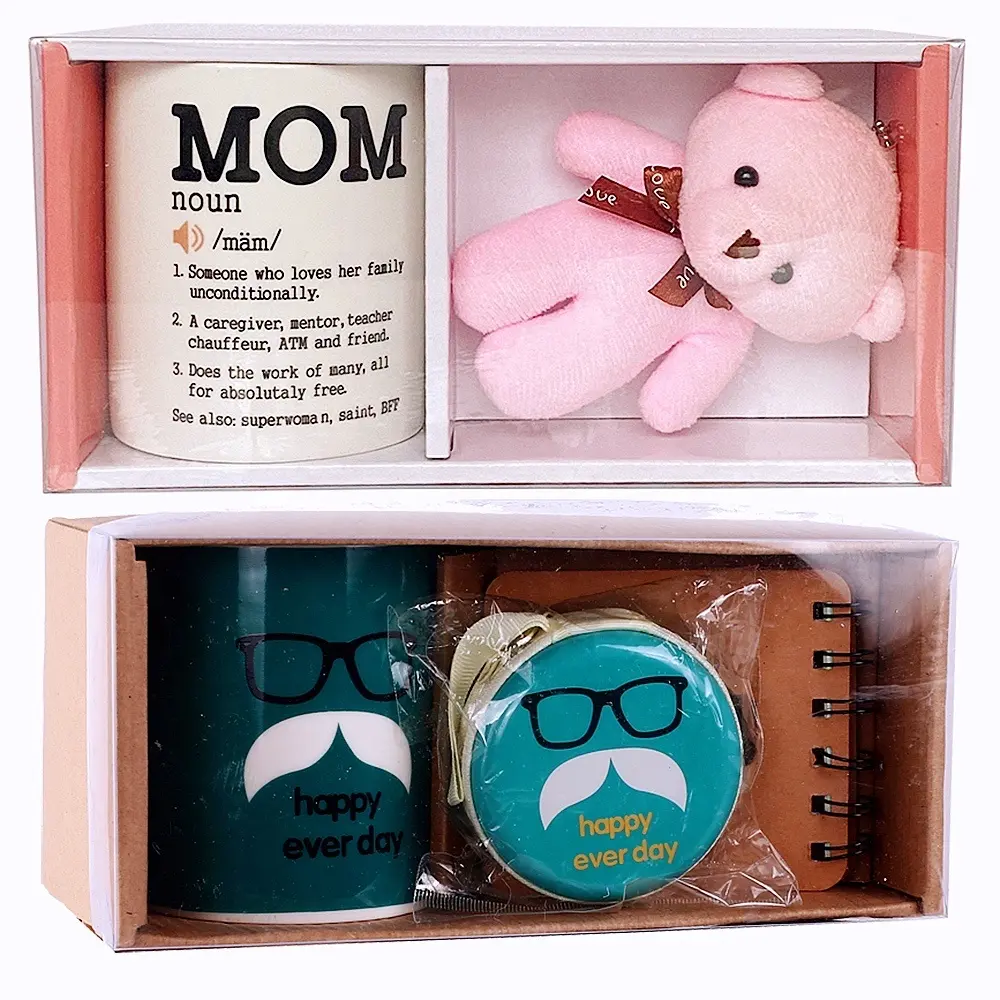 Mug Keramik Barang Promosi Murah dengan Mainan Beruang untuk Festival Set Hadiah Kopi Souvenir Natal Ibu