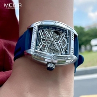 Megir 8601 Silicone sport automatique montre nouveau hommes mécanique analogique montre-bracelet étanche mode luxe Tonneau cadran pour hommes