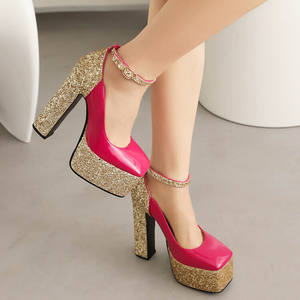 2025 nuevos zapatos de plataforma de punta cuadrada de charol con tacón brillante de 14,5 cm <span class=keywords><strong>fucsia</strong></span> certificados CE ROHS zapatos de baile de escenario OEM/ODM - Product Image 2