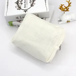 Plain Natural Eco Friendly OEM Women Linen Jute Burlap Bamboo Cosmetic Zipper Travel Organizer Vanity Bag Make up Pouch