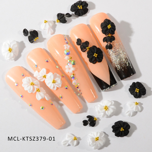 30PCS/kit Kawai Blanc Noir Fait à la Main Nail Art Résine Charms 3D Design Nail Acrylique Fleurs - Product Image 6