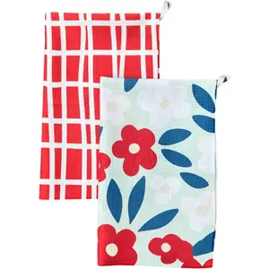 Waffle tea towels custom printed high quality absorbent quick-drying towels with strap handle can be hung