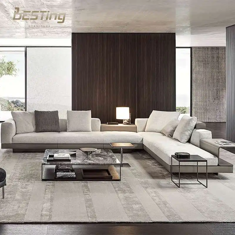 Latest design Living Room Lounge Furniture L Shaped Velvet Fabric Sectional Sofa