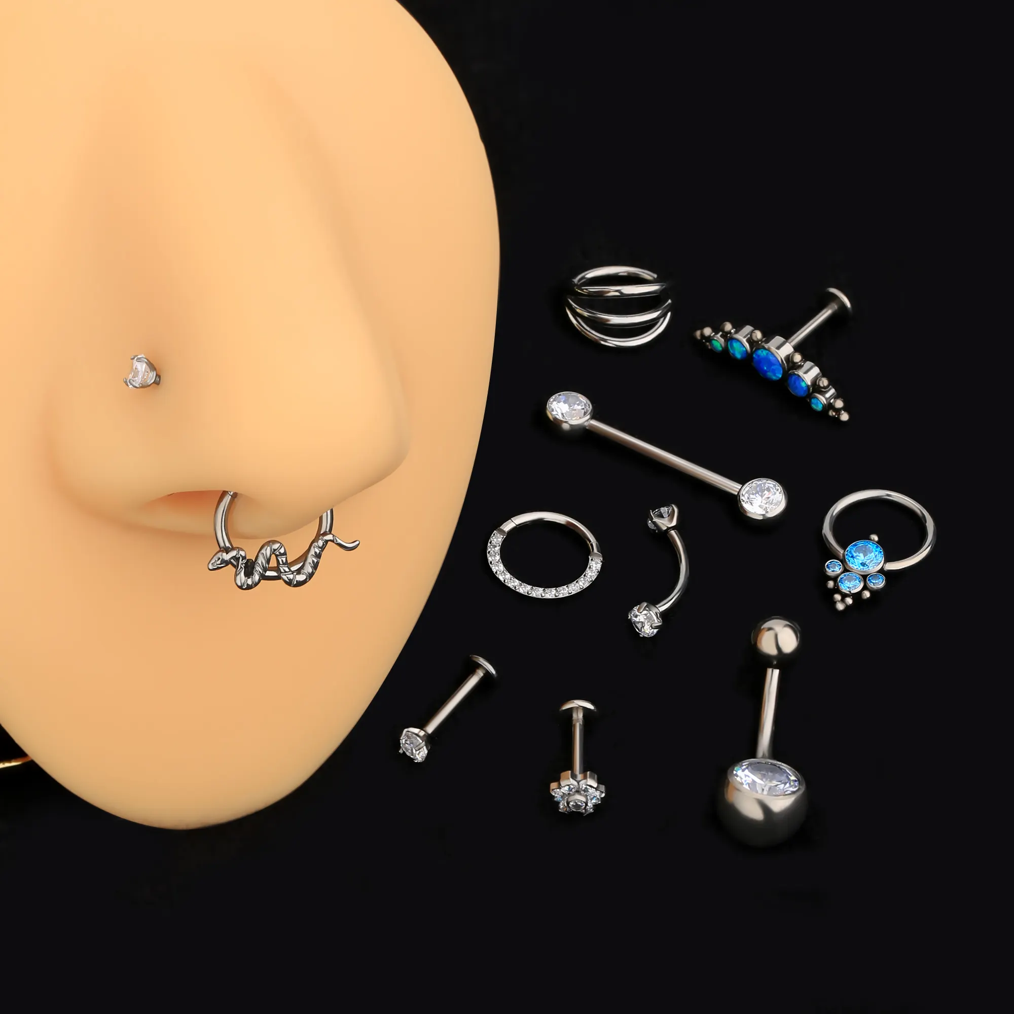 G23 kristal steril CZ titanyum astm f136 göbek düğme Labret burun kulak tragus vücut Piercing göbek yüzük saplama takı