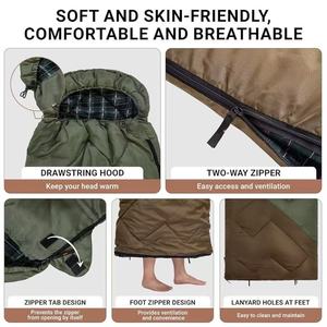 長方形の柔らかく軽量な防寒防水寝袋（キャンプ、ハイキング、アウトドア旅行用） - Product Image 2