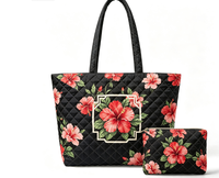 Ensemble de sacs fourre-tout matelassés pour femme, motif floral hawaïen Plumeria Hibiscus, légers, doux, avec pochette zippée, réutilisables pour la plage et les voyages