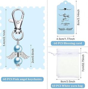 Memorial Favor Angel Keychain Sets Bulk Pearl Angel Charm Organza Bag Thank You Tag Funeral Celebration Life Guest Return Gift - Product Image 2