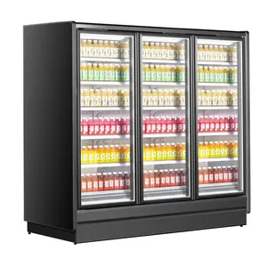 Congelador vertical comercial, equipo de refrigeración de 3 puertas de vidrio