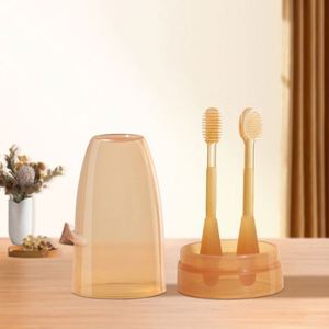 Ensemble brosse à dents et brosse à langue pour bébé de qualité alimentaire, jouet de dentition souple à tenir avec couvercle anti-poussière, pour l'apprentissage et la protection des tout-petits - Product Image 1