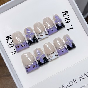 Unghie Finte Quadrate Press-On Fatte a Mano, Nere con Fiocco Francese, Stile Europeo/Americano, Eleganti e di Alta Qualità per Ragazze, Nail Art di Classe - Product Image 5
