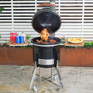 Ceramic <b>BBQ</b> Grill 22-Inch Stainless Steel <b>Trolley</b> Multifunctional Smoking Oven Outdoor Cooking Equipment - Product Image 1