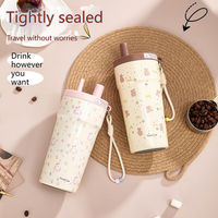 Tasse Thermos Portable en Acier Inoxydable à Motif Dessin Animé, Gobelet Isotherme Sous Vide pour Café, Tasse à Double Ouverture Portable pour Bureau et Enfants