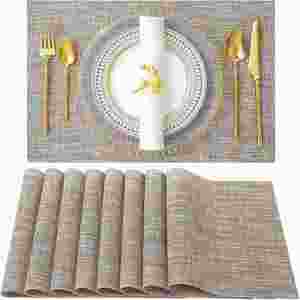 Sets de table en paille de blé résistants à la chaleur et antidérapants pour table à manger, sets de table en vinyle PVC tissé lavables et durables - Product Image 2