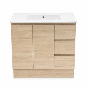 Natural Wood <strong>Bathroom</strong> Vanity Floor Standing Door 3 Drawers <strong>Thin</strong> Basin Freestanding <strong>Bathroom</strong> <strong>Cabinet</strong> 17.9" Depth - Product Image 1