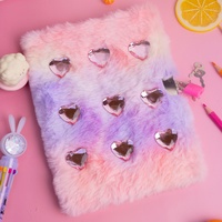 Carnet créatif en peluche motif dessin animé avec 9 diamants et cadenas, journal intime dégradé pour étudiant, cadeau