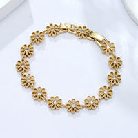 Bracelet à maillons NYH Delicate Hip Hop plaqué or 14 carats avec zircone cubique, breloques en forme de X, marguerite, fleur, étoile et cœur, avec fermoir extensible