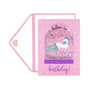 카드 소녀 Suppliers-맞춤형 재미 맞춤형 수제 3D 인사말 카드 인쇄 흔들어 유니콘 골드 호일 소녀 어린이 생일 카드