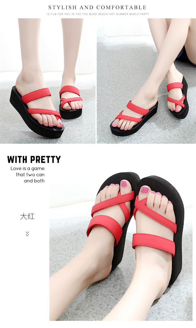 2021 Female Slippers Non-Slip Casual Flip-Flops High-Heeled Wedges Slippers Beach Platform Sandals