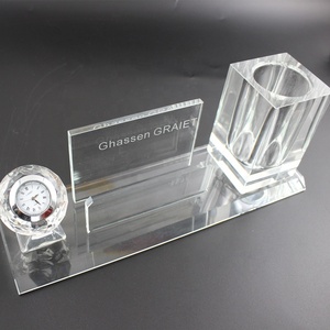 2024 văn phòng tinh tế trang trí K9 Tinh thể thủy tinh Cube chủ bút với đồng hồ - Product Image 3