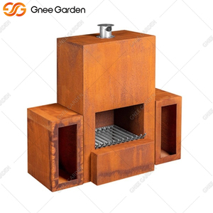 Table de foyer extérieur rustique en acier Corten, compatible granulés de bois et bois de chauffage, avec barbecue, écologique, design autoportant - Product Image 6