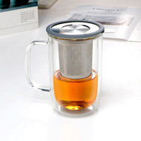 Tasses à thé et à café en verre à double paroi personnalisées de 500 ml (17 oz), tasse à thé en verre avec infuseur en maille et couvercle en bois