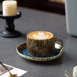 Ceramic Coffee <b>Cup</b> Saucer Set High Aesthetic Value Colorful Glazed Creative Kiln-Turned Modern Minimalist Design Party Gift - Product Image 2