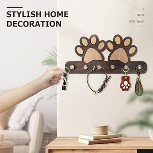 Wooden Dog Paw <b>Key</b> <b>Hanger</b> Wall Mounted Rack Retro Color Hooks For Home Entryway Decor - Product Image 3
