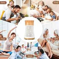 Diffuseur d'arômes moderne à ultrasons pour huiles essentielles, avec base en bois et corps côtelé, pour la maison, la chambre et le bureau