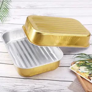 Oven Safe Thicken Tin Pans Large Size Cake/ Roasting Containers Square Gold Disposable 3500ml Aluminium Foil Food Baking Tray