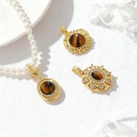 Pendentif géométrique en œil de tigre marron pour bijoux DIY, accessoires de bijouterie en gros, collier pendentif couleur ambre