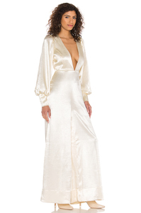 2021 Casual personalizar satén espalda descubierta manga larga Sexy cuello en V señora elegante pantalón de pierna ancha <span class=keywords><strong>Mono</strong></span> para mujer - Product Image 3