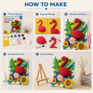 Wholesale 3D Air Dry Clay Art Kit DIY Flamingo Relief Painting <b>Craft</b> Set with Frame OEM Custom <b>Kids</b> Toy - Product Image 4