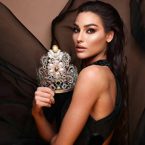 American Miss Earth ajustable desfile corona ganador Tiaras con piedra de diamantes de imitación verde amarillo - Product Image 6