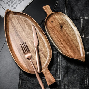 Wooden Leaf Shaped Serving <b>Tray</b> Acacia Wood Small And <b>Large</b> Size For Tea Snacks Bread Japanese Style - Product Image 1